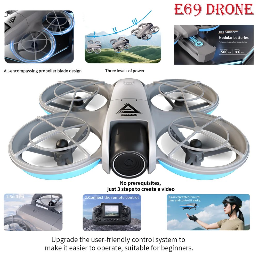 New E69 Mini Optical Flow Drone Dual Optical Flow Cameras With Screen Control Six-Axis Gyroscope For