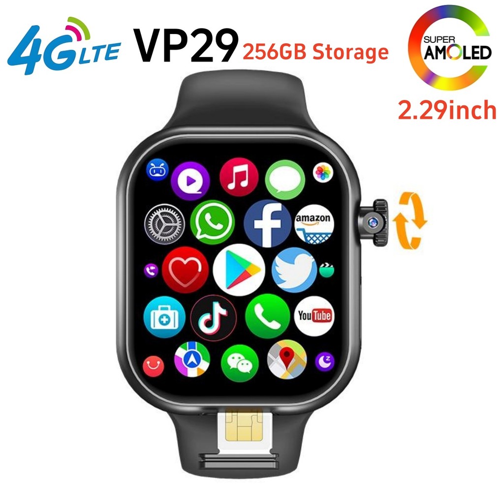Vp29 Smartwatch 4G Android 256Gb Storage 4G/5G Lte Sim Card Gps Wifi 2.29 Inch 490*580 Amoled Smart