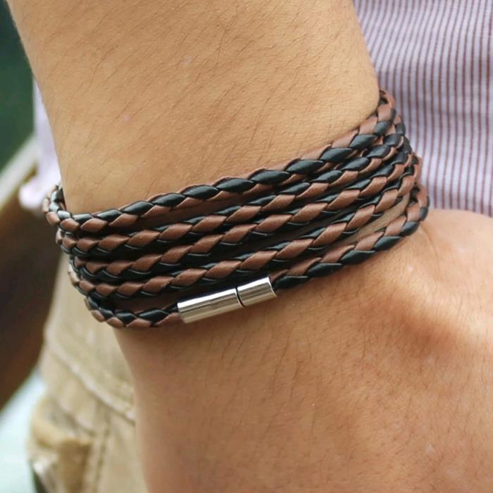 MAHAL GELANG TANGAN TERBARU PRIA BERLAPIS KEREN UNIK HITAM COKLAT JAM