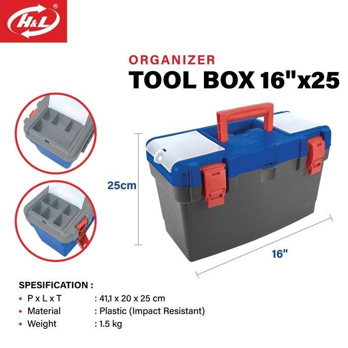 TOOLHOME- Hl Tool Box Besar 16 In X 25 Kotak Perkakas Plastik Kuat Kenmaster Tool Box