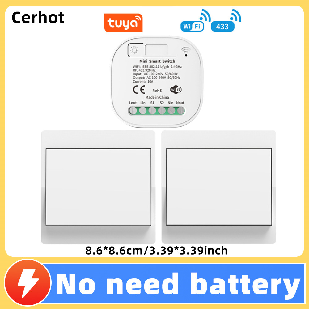 Cerhot Tuya WiFi Smart Switch Wireless Timer Switch Smart Home Tuya App No Battery Light Switch Work