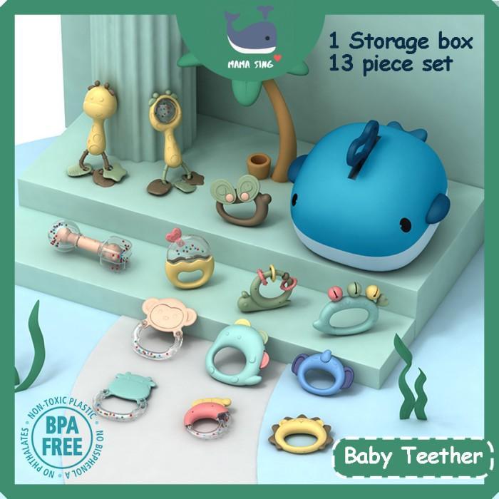 MAMA SING Baby teether Gigitan Bayi berbentuk Hewan Mainan Gigi Silikon + Kotak Paus