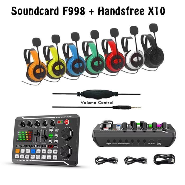 PAKET LENGKAP SOUND CARD F998 MICHROPHONE BM800 PLUS HEADSET GAMING X10 UNTUK LAPTOP MICROPHONE