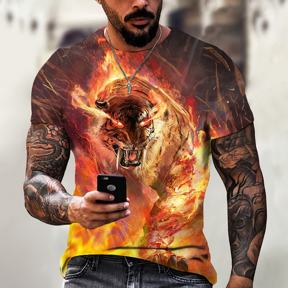 Tiger Fighting Animal Beast Fierce T-shirt 3d Print T Shirt Summer Men's Oversized Short Sleeve Tops