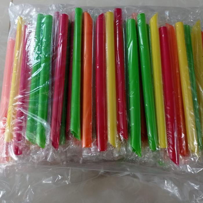 Sedotan Plastik Bubble Mix Color warna Hijau Kuning Merah [200 pcs] Straw Lancip Steril 1218