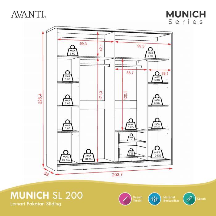 Lemari Pakaian 2 Pintu Sliding Muni Sl 200 - Avanti Furniture