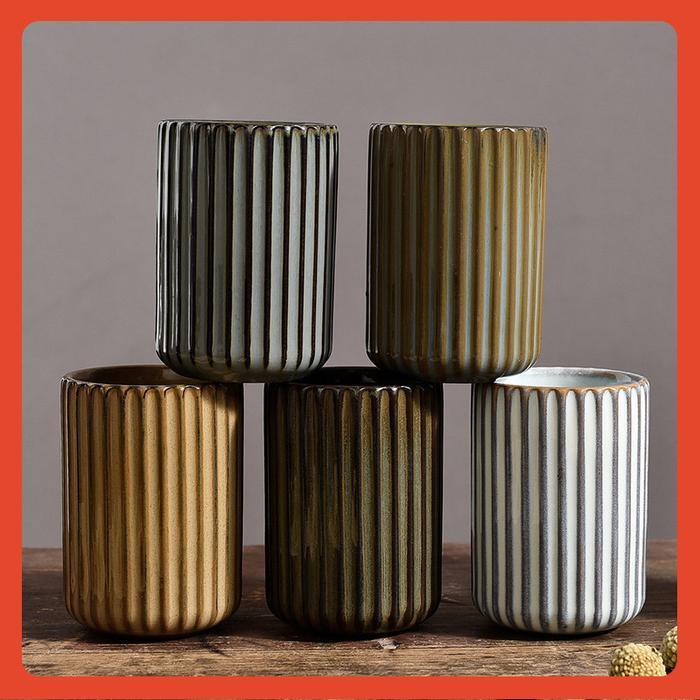 SALE Gelas Keramik 300ml dengan Desain Minimalis Jepang Motif 3D dan Tepi Halus untuk Pengalaman