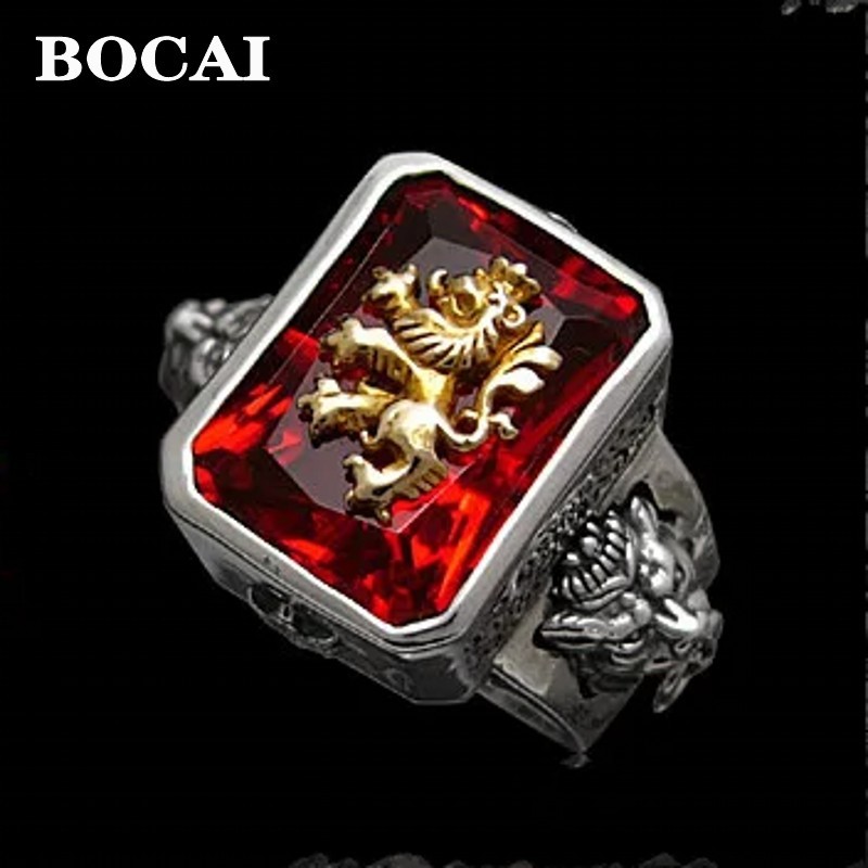 S925 Pure Silver Rastavibrations Male Lion Gem 925 Silver Ring For Man Thai Silver Index Finger Ring