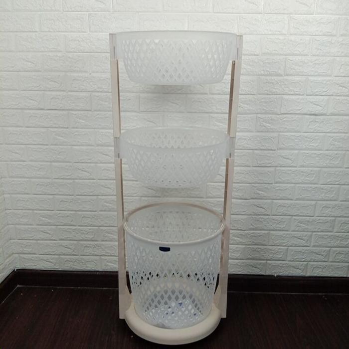 Rovega Keranjang Pakaian Laundry Basket Plastik 3 Level Light Grey Transparan Cream Rlb350