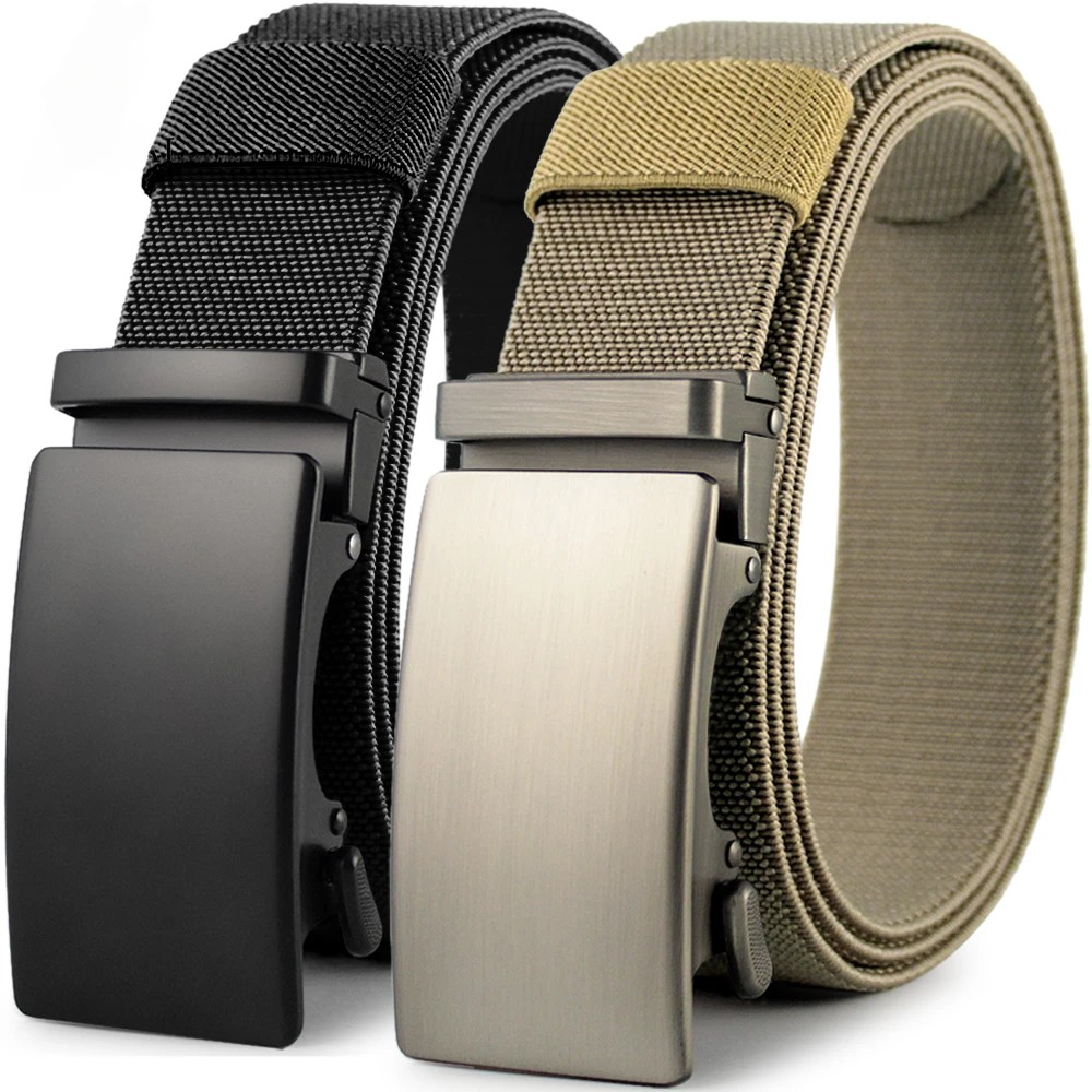 New Golf Sports Elastic Belt Tactical Belt Metal Automatic Buckle Tough Stretch Nylon Men Military