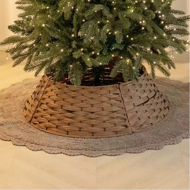 60/65cm Vintage Style Christmas Tree Skirt - Woven Basket Design, Round Frame Tree Skirt, Christmas