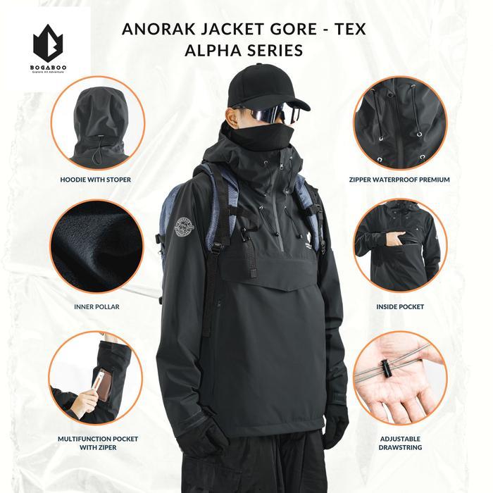 jaket gunung Waterproof goretex gorpcore 3 layer anorak alpha bogaboo