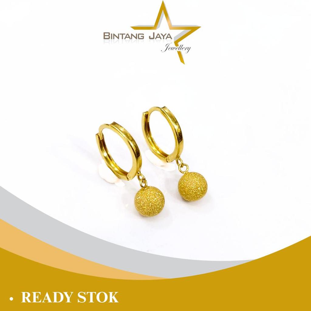 Anting Emas Asli - Jepit Roda Gantungan Bola Pasir - Kadar 16K - Berat 1.57gr - Jepit Gantungan Cant