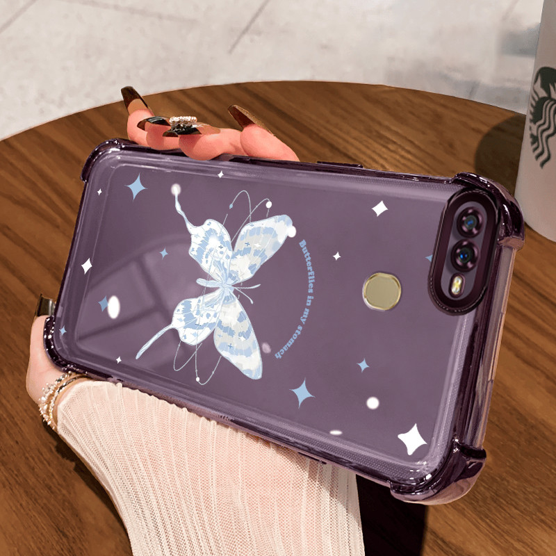 Casing Hp untuk OPPO A7 A5s A12 A12s A11K Case Blue butterfly Kasing Cesing Airbag Chaopai Stucci Ke