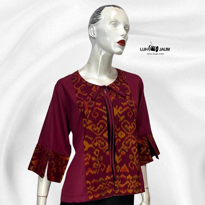 Endek Kombinasi Warna Maroon Wanita Baju Atasan Dewasa Katun