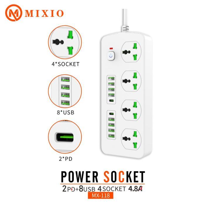 Mixio Mx-118 4.8A Power Socket Charger 2Pd+8 Usb+4 Socket