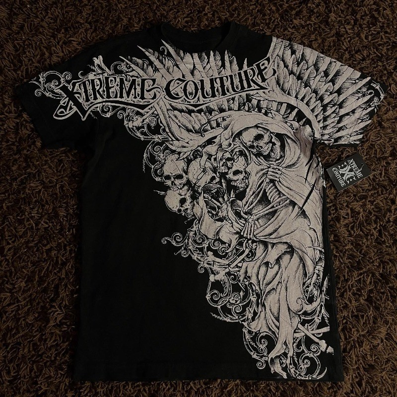 Xtreme Couture Short Sleeves Man Y2K Full Sleeve Skull Printing Retro Darkly Style T Shirts Fashion