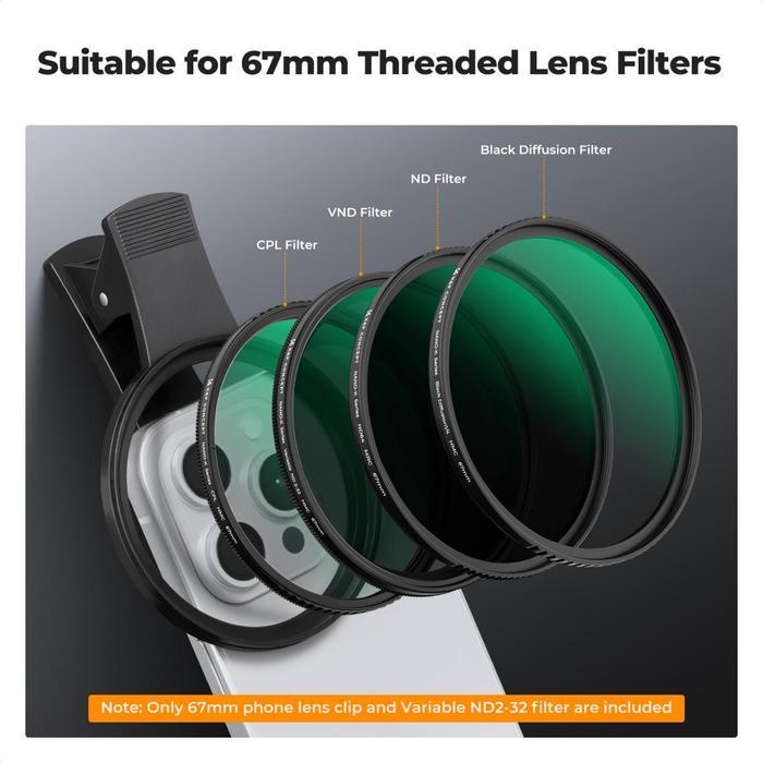 K&F Concept 67mm Clip-on ND2-32 Phone Filter to All Mobile Phone Models - Fiter Hp - Filter Kamera