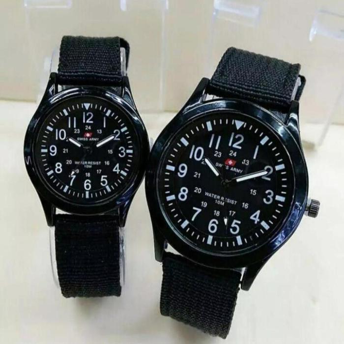 HARGA SEPASANG - JAM TANGAN FASHION CASUAL COUPLE SWISS ARMY MODEL ANALOG Kanvas
