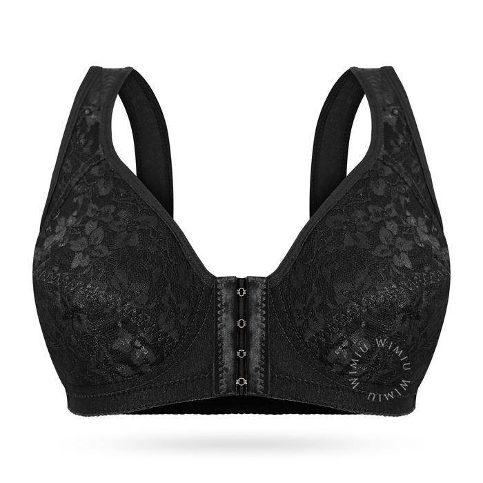 tx3m- Wimiu Bh Bra Wanita Kait Kancing Depan Bh Tanpa Kawat Tanpa Busa Motif Bunga Brokat