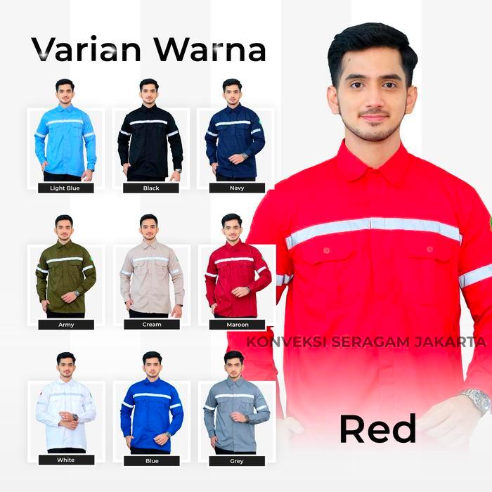 Baju Kemeja Seragam Kerja Wearpack Werpak Proyek Safety Merah Bordir