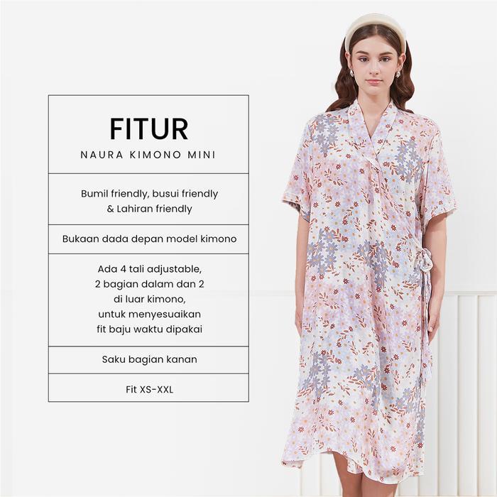 Dyd Label Naura Kimono Mini Daster Busui & Lahiran Friendly Bahan Rayon Premium Size Jumbo Dress Ibu