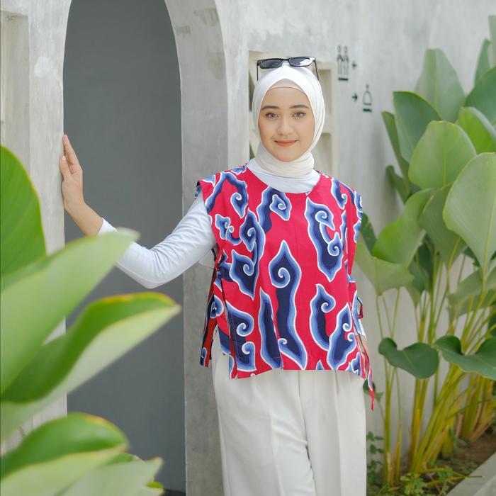 (COD) BATIK TRUSMI ATASAN WANITA VEST BATIK MEGA MENDUNG PREMIUM
