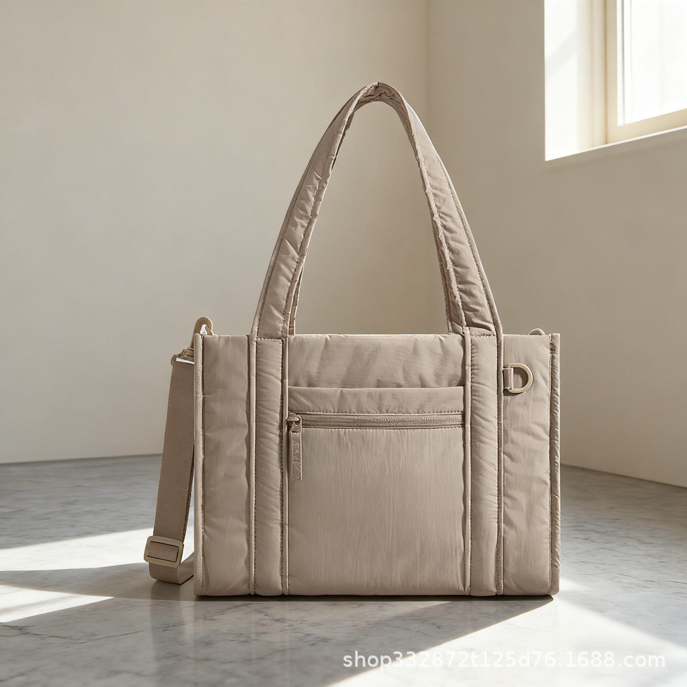 Tas Tote Nylon Wanita Tas Bulu Angsa Tas Selempang Kapasitas Besar Multifungsi Zipper Tas Kerja Warn