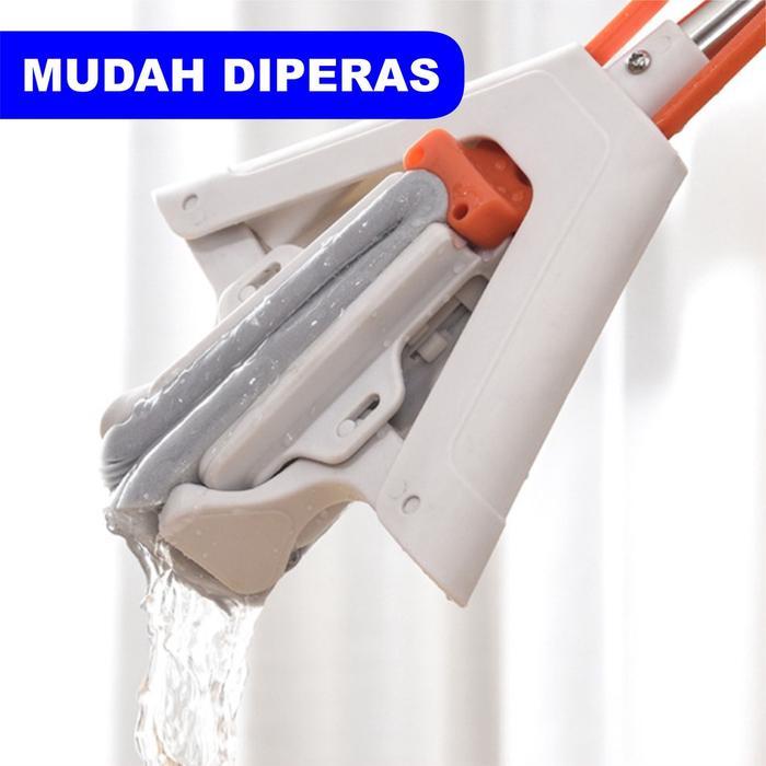 Paus Biru - Pel Lantai Karet Gagang Panjang - Pel Lantai Peras Pembersih Lantai - Alat Pel Mop Spons