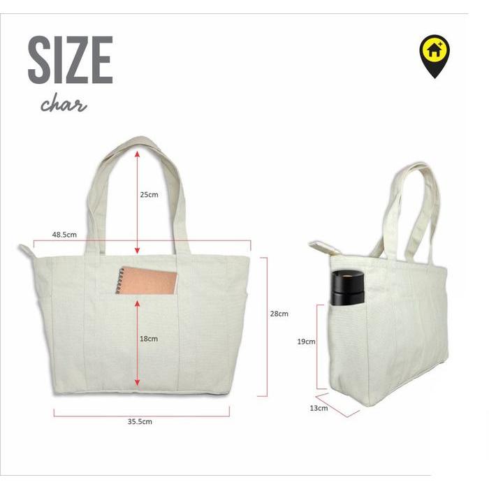 Tote Bag Polos Kanvas, Resleting Besar, Totebag Kanvas Wanita Natural, Tas Kanvas Zipper, Custom