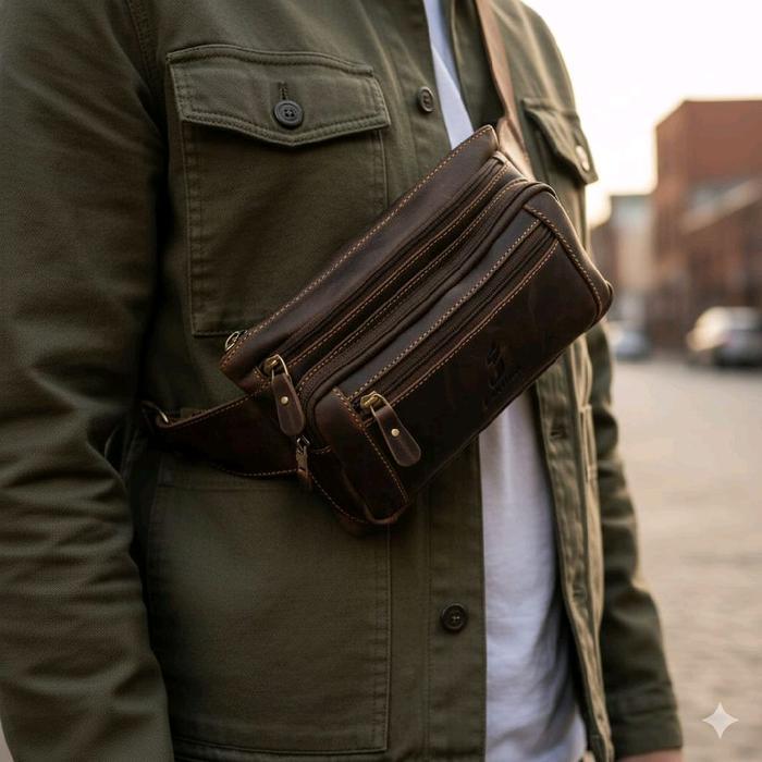 Tas Weistbag Tas Pinggang J Leather Kulit Asli Crazy Horse Pria