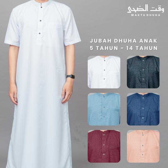 New- WAKTU DHUHA - Gamis jubah anak lengan pendek bahan katun embos super adem jubah Dhuha JA Dhuha