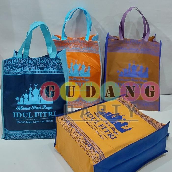 Spunbond Jahit Idul Fitri Warna Tas Lebaran Goodie Bag Bahan 75 Gsm Handle Sablon 2 Sisi Ukuran