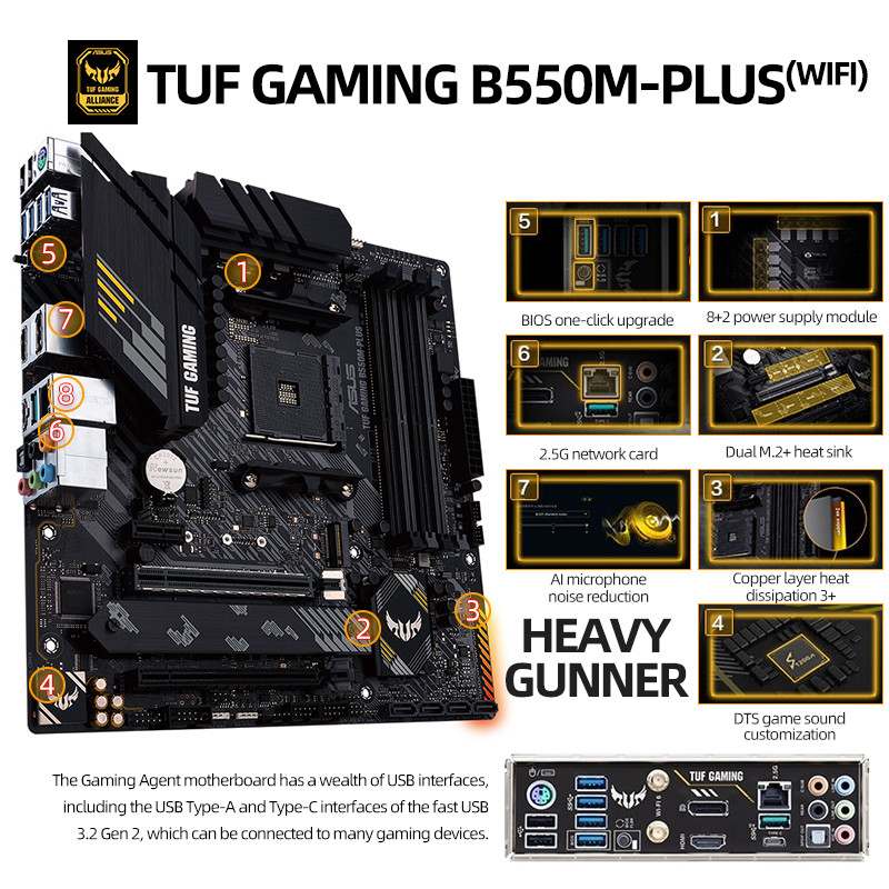 Asus Tuf B550M Plus Wifi Ii Motherboard+Amd Ryzen 7 5700X 3.4