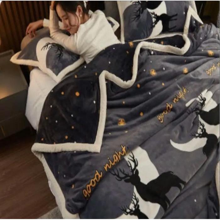 Selimut Bulu Halus Motif Kotak Abu 180X200 Termurah Terlaris