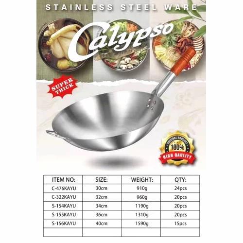 Wajan Penggorengan Premium Stainless Steel Gagang Kayu 30 cm Nasgor