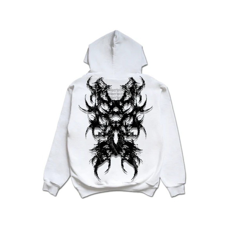 Dark Gothic Skull Eye Print Hoodie Men Streetwear Oversize Black Sweatshirt Handmade Distressed