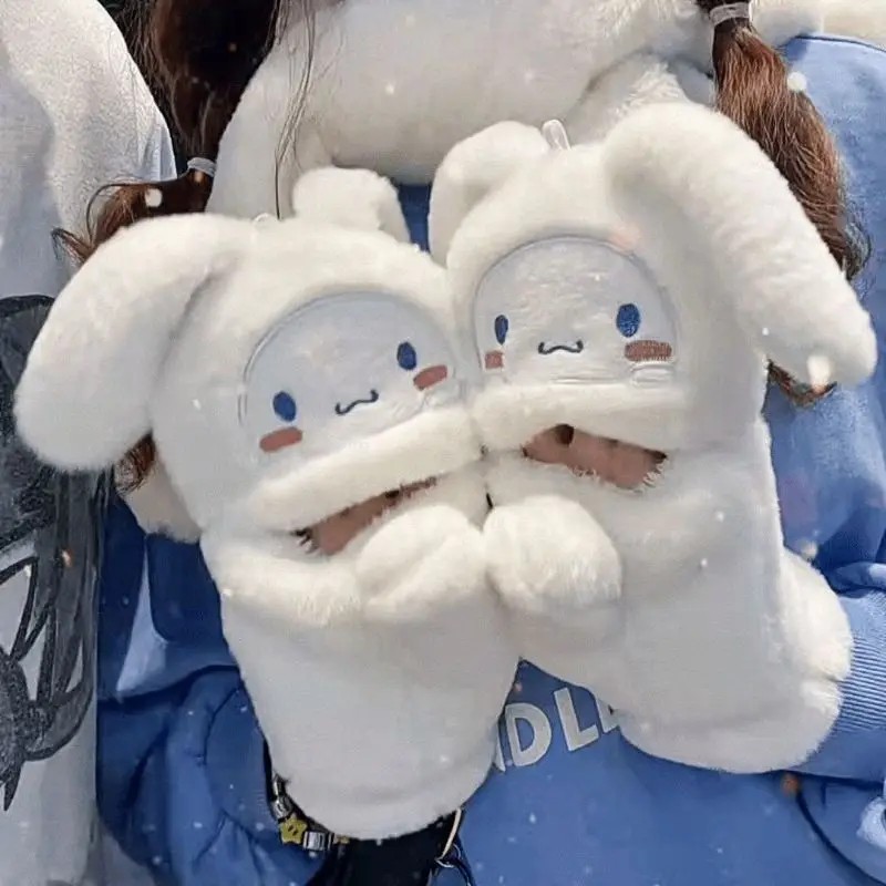 Cartoon Cinnamoroll Plush Gloves Sanrio Winter Flip Fingerless Half-Fingered Gloves Soft Thicken