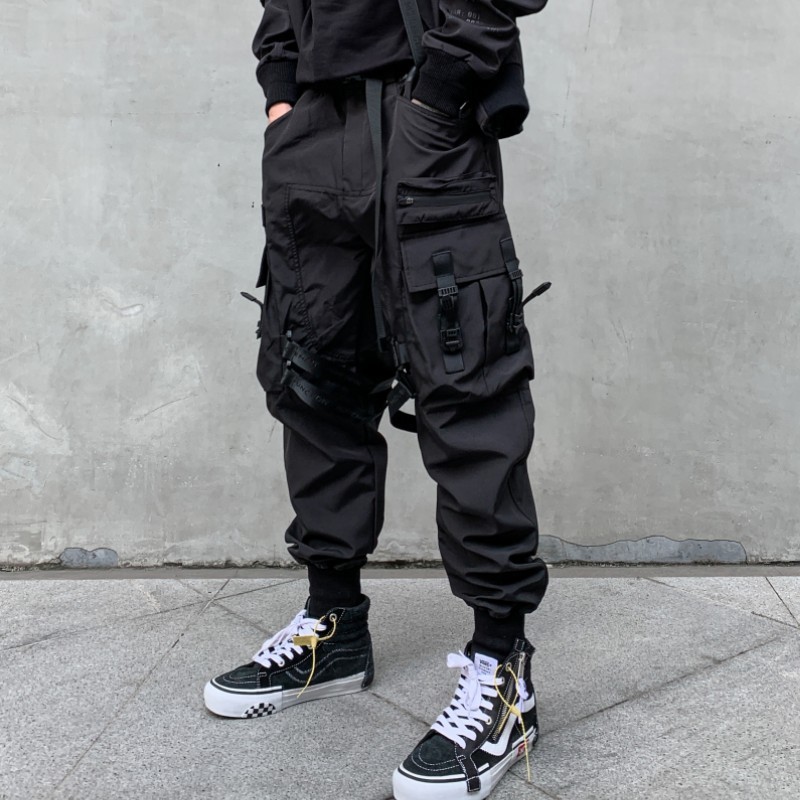 Unisex Multi-Pocket Cargo Pants Elastic Waist Overalls Men'S Clothing Harajuku Hiphop Streetwear