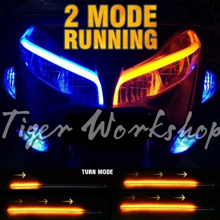 SEPASANG Lampu Alis LED SEN RUNNING WELLCOME LIGHT DRL Alis Slim Fleksibel 30 CM Modul Tanam