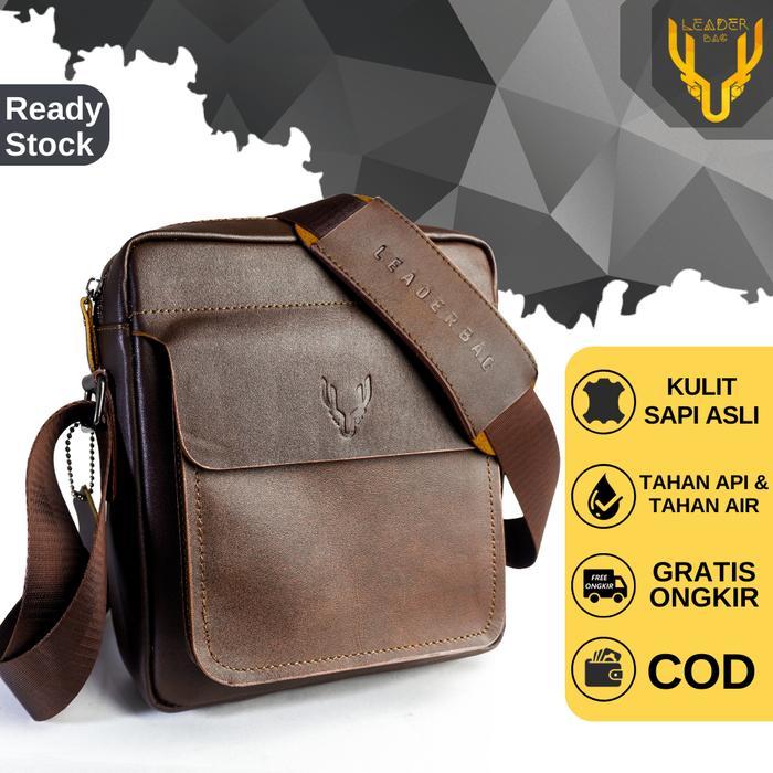 Eiger Adventurre Store - Tas Selempang Pria Kulit Sapi Asli Leaderbag Terbaru Warna Cokelat Atau