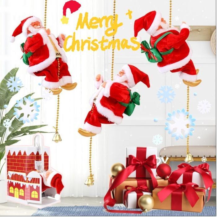 Boneka Santa Natal Gerak Elektrik Lampu Musik Joged Boneka Gerak Ornamen Hiasan Natal Natal Mainan