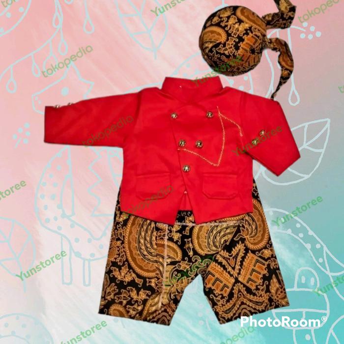 ASLI beskap newborn baju bayi dan anak free blangkon/ beskap MERAH READY STOCK