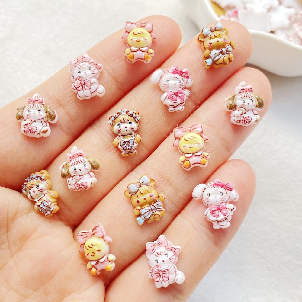 50Pcs Mixed Nail Art Resin Cute Cartoon Animals, Rabbits And Puppies Charms Rhinestones Diy Craft