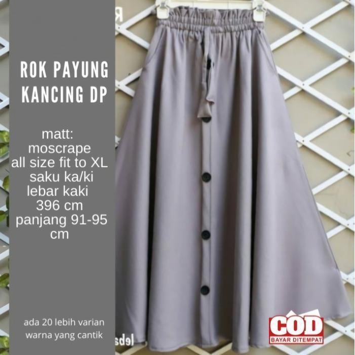 Yang TerWUWU, ROK PAYUNG PANJANG JUMBO WANITA Kancing Hijau Karet Melar Standar Variasi