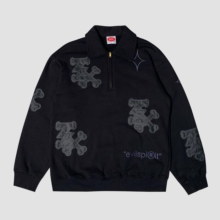 EVILSPIRIT JACKET HALFZIP - OLAXY BLACK UNISEX Jaket Oversize Fleece Leather Pria Wanita Zipper