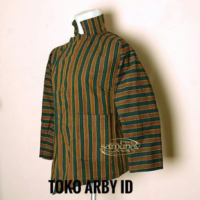 ORIGINAL Baju Surjan Lurik Jawa Warna Garis Hijau Pria Motif READY STOCK