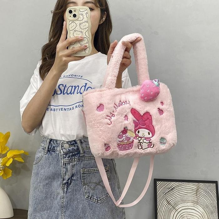 fguh- Tas Bulu Karakter Sanrio Tas Bulu Cinamoroll Tas Bulu Anak Tas Bulu Kuromi Tas Anak