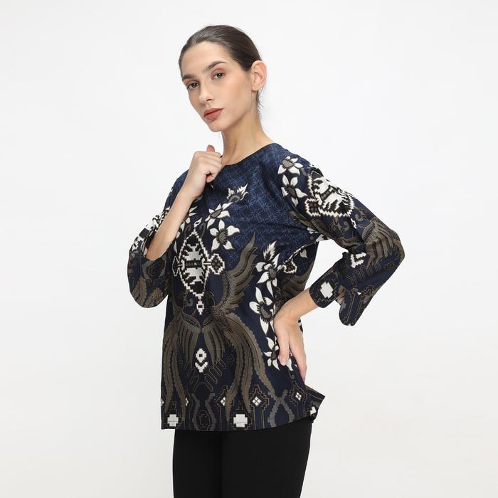 (COD) BLOUSE BATIK WANITA ATASAN BATIK WANITA LENGAN PANJANG WARNA DASAR NAVY OLR233