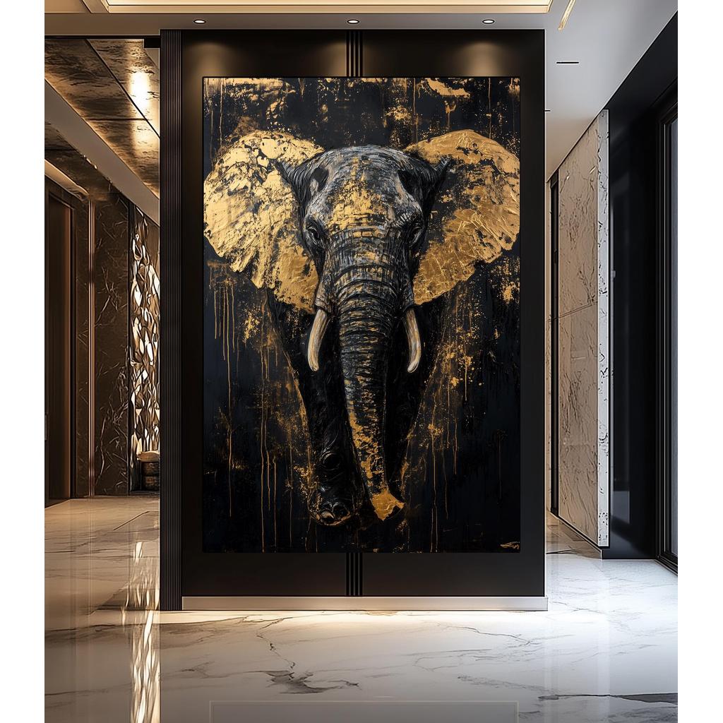 Fox Elephant Eagle Canvas Painting Black Gold Animal Print Poster Luxury Wild Animal Decoration